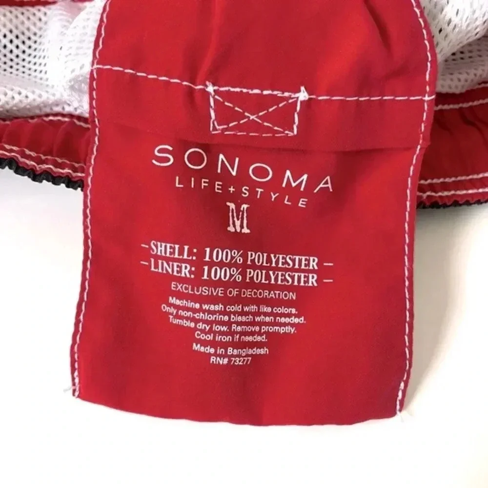 Sonoma Goods For Life Men’s Swim Trunks Medium Black Red Cargo